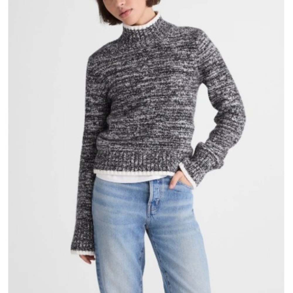 MADEWELL‎ Marled Mockneck Sweater Black/White/Grey Women Size Small Knit Cotton